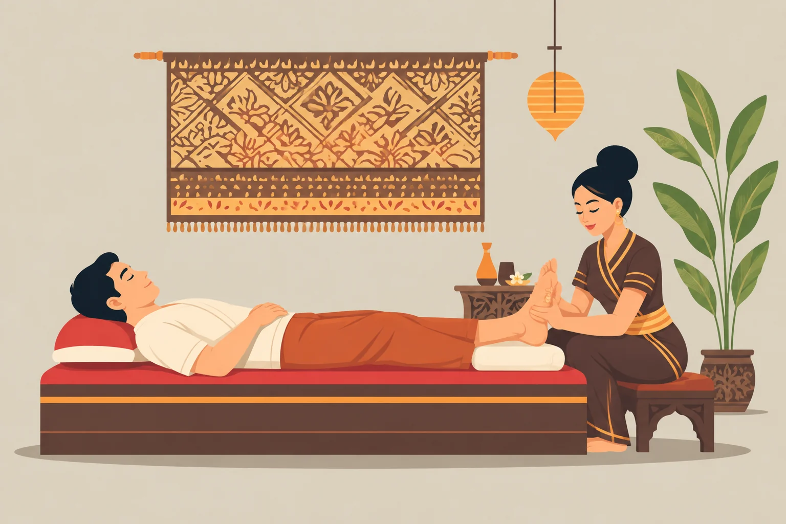Illustration of thumb pressure applied to the sole during foot reflexology