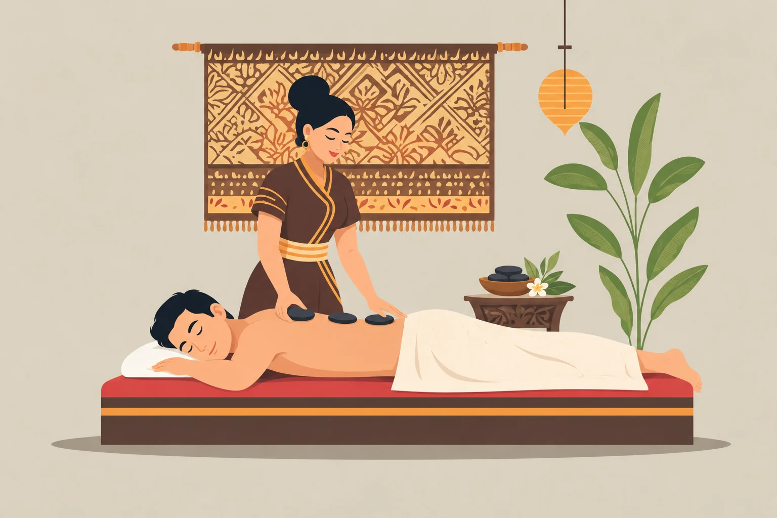 Illustration of smooth basalt stones used during a hot stone massage
