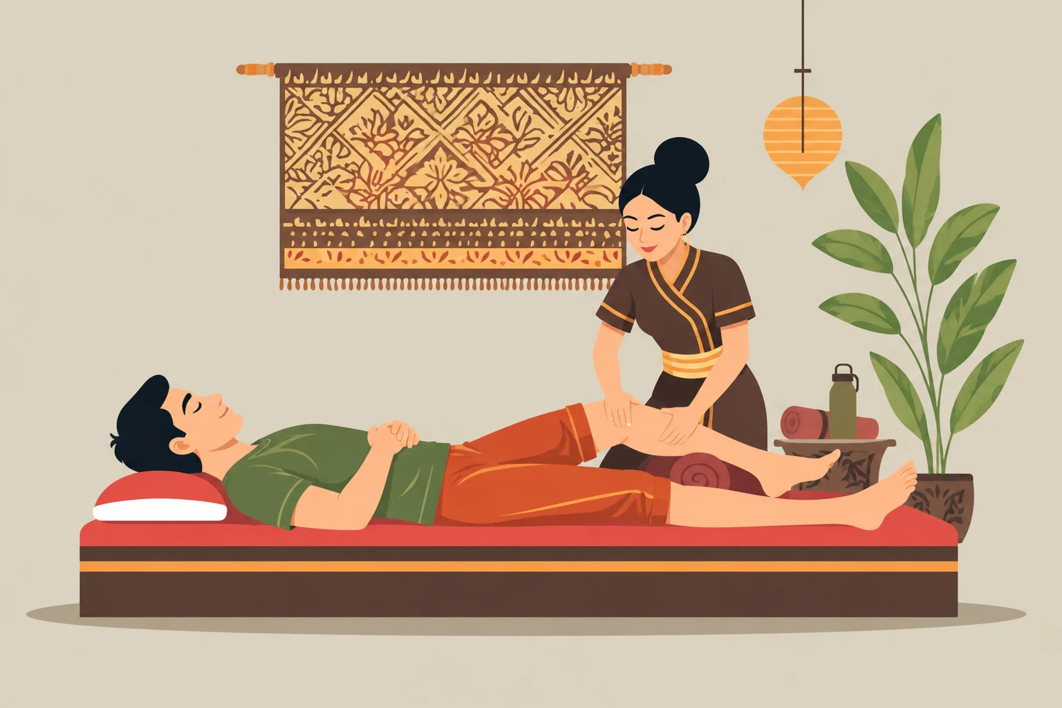 Illustration of targeted calf massage for an active guest