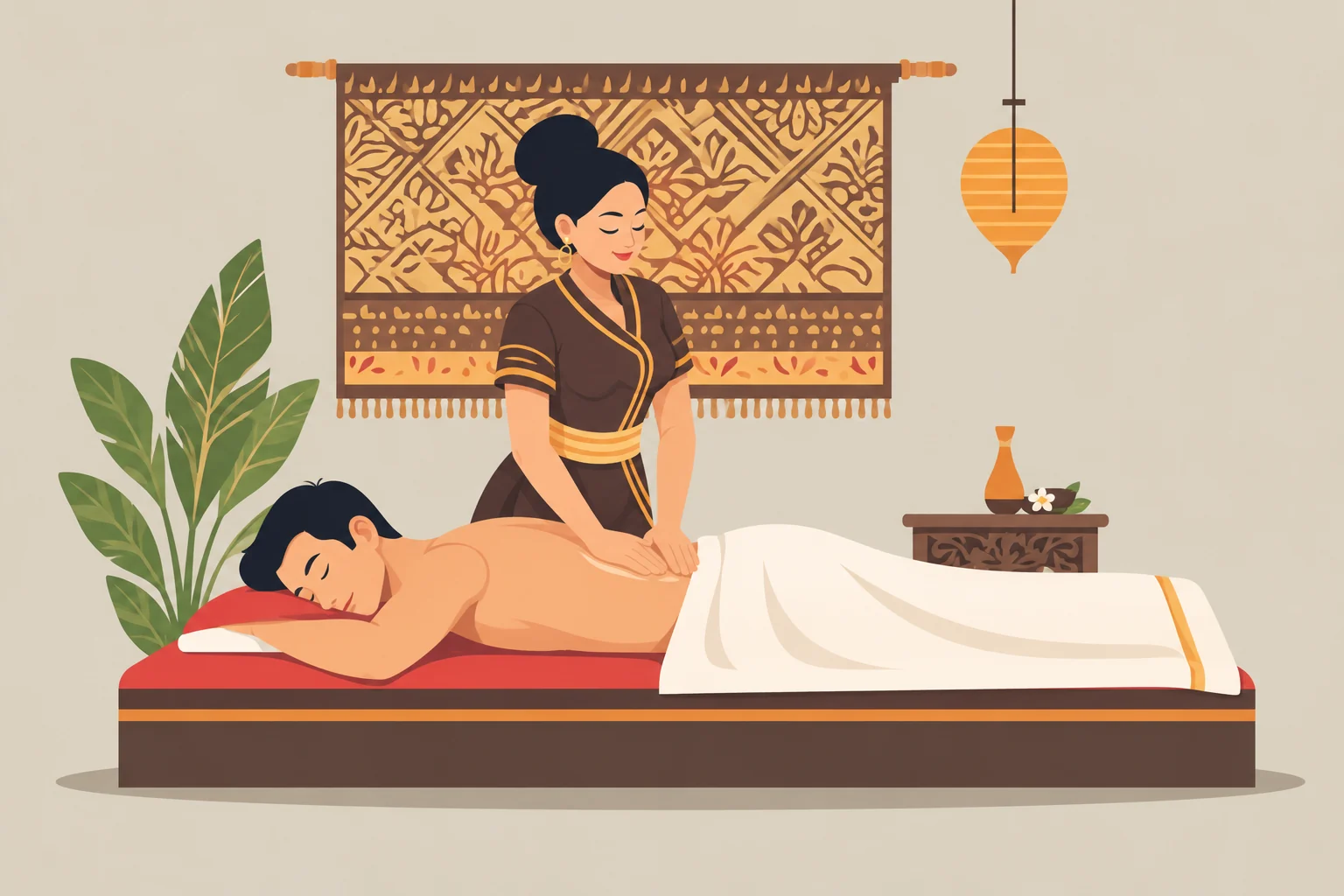 Illustration of flowing palm strokes during a Swedish massage